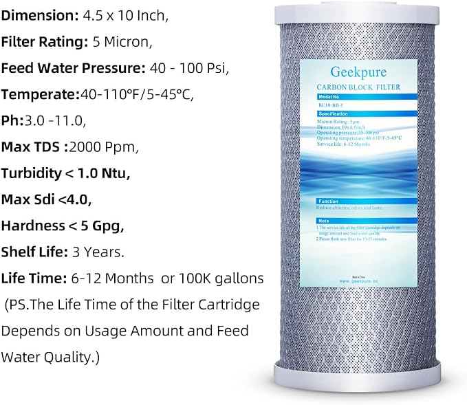 Geekpure 10-Inch Carbon Block Replacement Water Filter Cartridge - Image 2