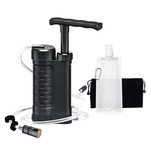 Portable Water Filter Pump, 0.01 Micron Manual Survival Water Purifier by Ginkin