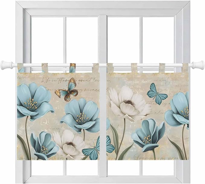 Spring Flowers Kitchen Curtains 24 Inch Length, Small Window Curtains Tab Top by Unknown