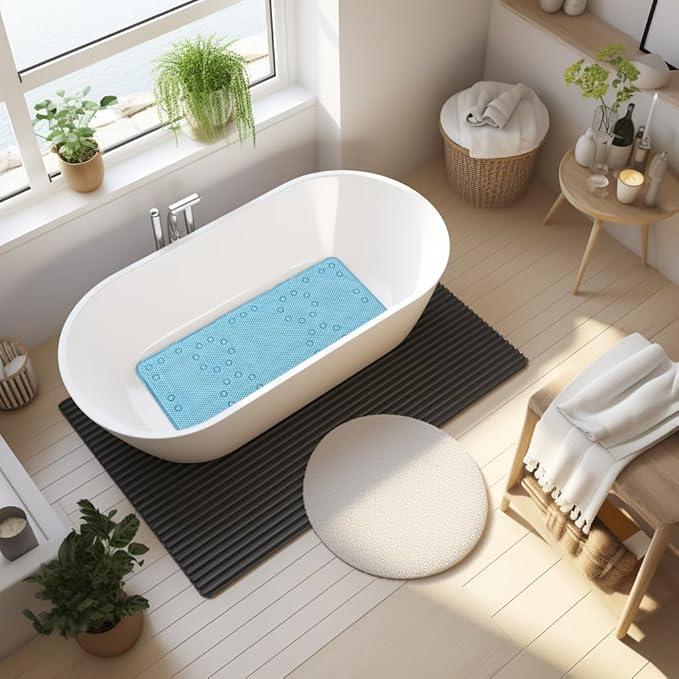 Double Layer Foam Non Slip Bathtub Mat 37x17in, More Comfortable and Thicker Tub Mat Than Ordinary Foam Shower Mat, Bath Mat for Tub with Suction for Comfort and Safety (Blue, 36'' x 17'')