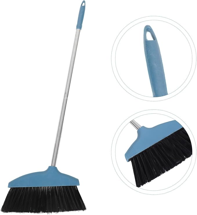 BESPORTBLE Soft Bristle Broom Dustpan Set Blue Floor Sweeping Broom Non-Stick - Image 8