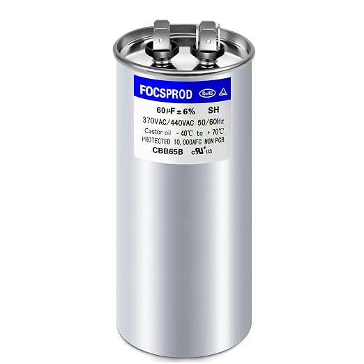 FOCSPROD 60 uF 60 MFD ±6% 370V/440V CBB65B AC Capacitor, Single Run Round by FOCSPROD