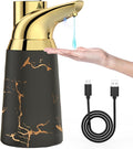 Adjustable Automatic Soap Dispenser Touchless, Ceramic Material，4 Adjustable Levels， Type-c Rechargeable Operated Sensor Liquid Soap Pump，Touch-Free Hand Sanitizer Dispenser (Black Gold)