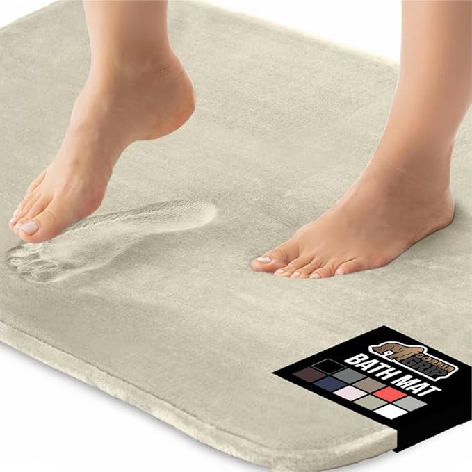 GORILLA GRIP Memory Foam Bath Rugs, Soft Absorbent Velvet Bathroom Mats, Durable Dots on Underside, Machine Washable Bathmat, Carpet Rug Room Decor for Shower Floor, 30x20 Mat, Champagne