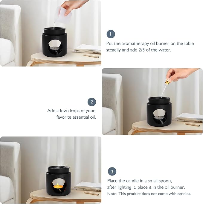 WD&CD Wax Melt Ceramic Oil Burner Black, Aroma Diffuser Essential Oil Burner - Image 4
