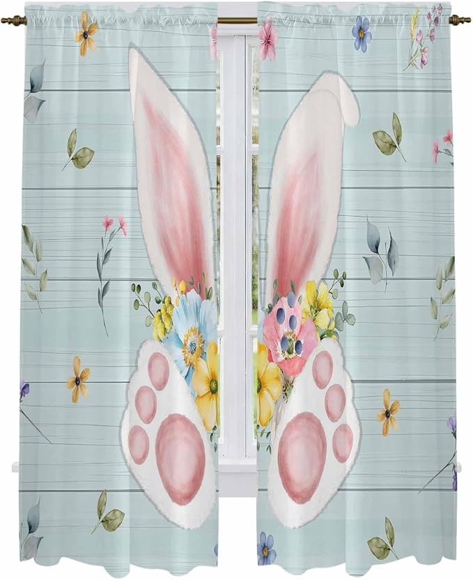 Easter Window Curtains 72 Inch Long 2 Panel Set, Rod Pocket Long Curtains & - Image 2