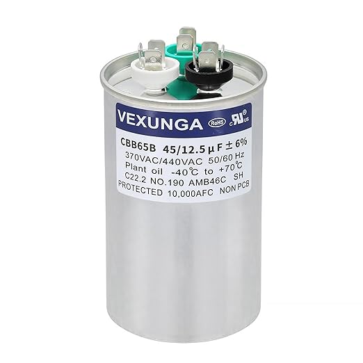 VEXUNGA 45/12.5 uF 45+12.5 MFD 370VAC or 440VAC Dual Run Start Round A/C by VEXUNGA