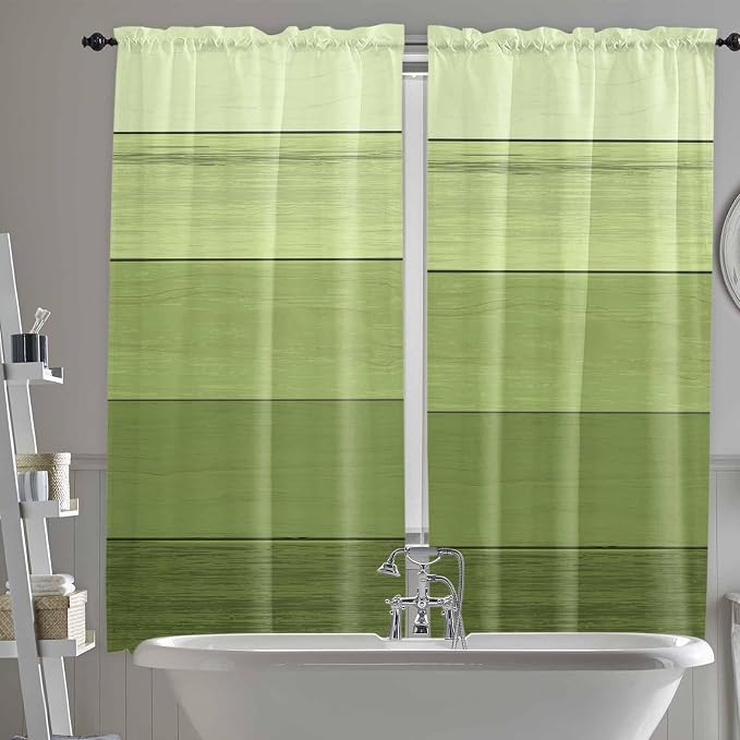 Gradient Green Wooden Board Window Valance Curtains, Retro Country Wood Grain by IDOWMAT