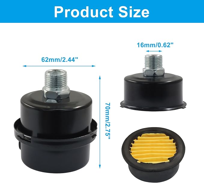 2 Pcs Air Compressor Silencer, 3/8" Thread Air Compressor Intake Filter 16mm - Image 2