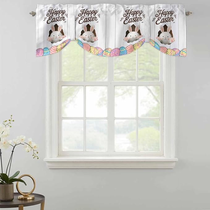Grey Easter Tie Up Valance Curtains - Image 2
