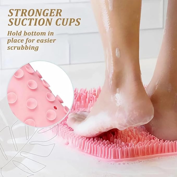 Shower Foot & Back Scrubber, Massage Pad with Suction Cups & Pumice Stone, Multi-Surface Silicone Bath Mat for Exfoliating and Massaging in Shower or Bathtub, 9.8x11.8 Inch (Gray)