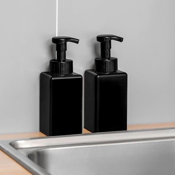 UUJOLY Foaming Soap Dispenser, 22oz Refillable Pump Bottle Plastic for Liquid Soap, Shampoo, Body Wash, 4 Pcs, Black
