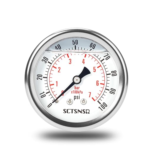 2-1/2" Dial Size, 0-100 Psi Pressure Gauge, Glycerin Liquid Filled, 1/4" NPT by SCTSNSR