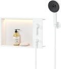 Shower Niche with Round Hand Shower,and LED Light in Matte White/Horizontal