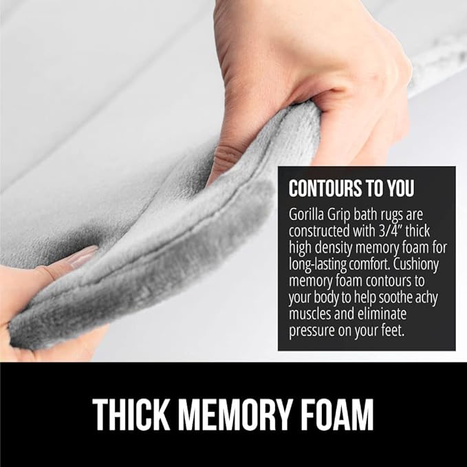 GORILLA GRIP Memory Foam Bath Mat, Soft Absorbent US Designed Bathroom Rug, Gripping Dots Machine Washable Bathmat, Cushioned Floor Mats, Shower Sink Rugs Room Décor Accessories, 60x24 Light Gray