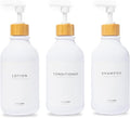 MaisoNovo Refillable Shampoo and Conditioner Bottles | 16.9 fl oz Set of 3 White Plastic Bottles White Bamboo Pumps