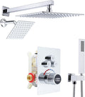 Digital Display Dual Head Shower system Rain Shower System Shower Wall Mount 10 Inch Ceiling Shower Head with 6 Inch Shower Head with shower handheld(Polished Chrome)