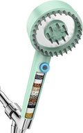 Filtered Shower Head with Handheld, High Pressure 4 Spray Mode Showerhead with Filters, Water Softener Beads for Hard Water with ON/OFF Switch for Pets - Remove Chlorine (Green, 5 Inch Panel)