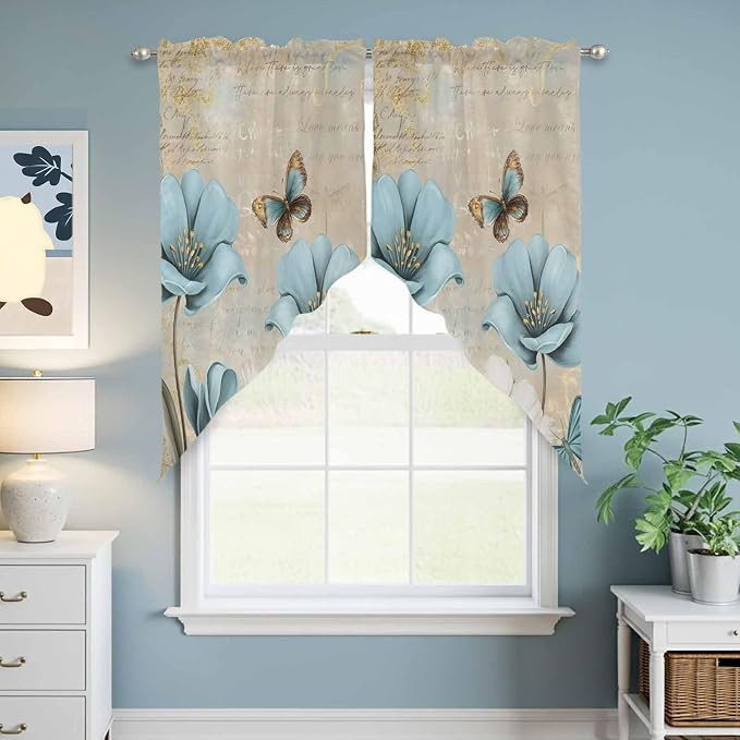 Spring Flowers Swag Valances for Windows, Vintage Rustic Tulips Floral - Image 6