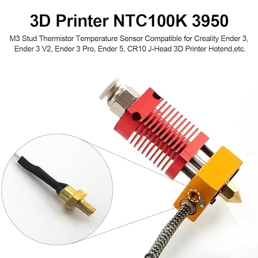 Ender 3 M3 Thermistor 300°C 1m/39.4Inch, 3D Printer M3 Stud Thermistor - Image 5