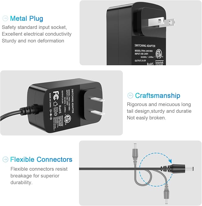 100V-240V to 24V Power Supply, 24V 1A Power Adapter 5.5x2.1mm - Image 6