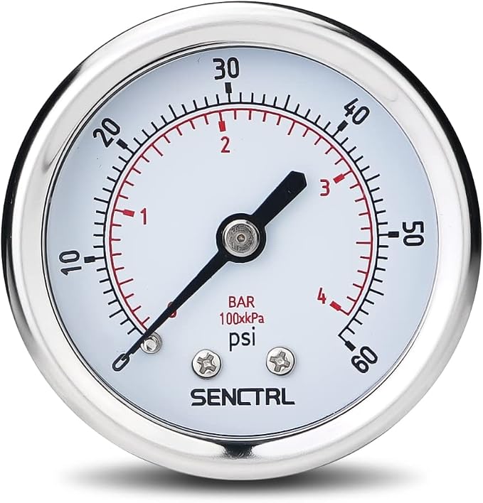 SENCTRL 0-60 Psi Pressure Gauge, 1/4 NPT Back Mount, Waterproof, Stainless by senctrl