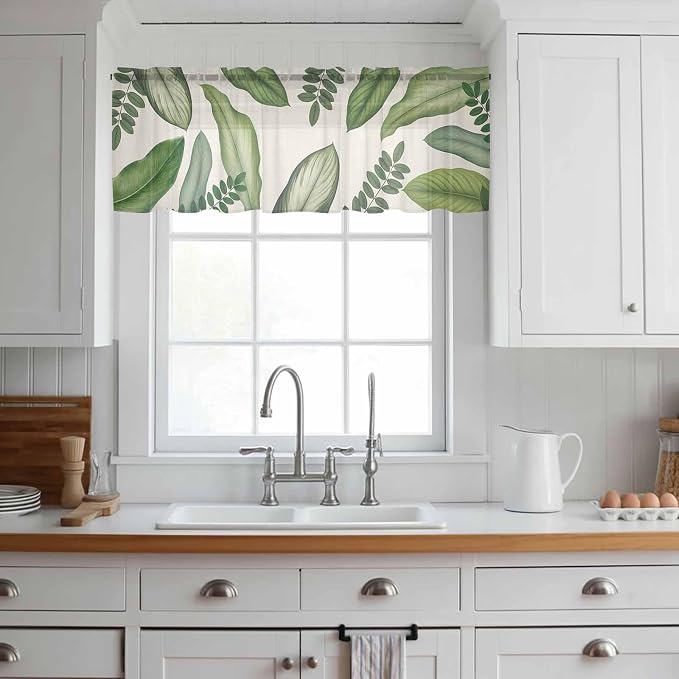 Summer Palm Leaf Sheer Valance Curtains - Image 2