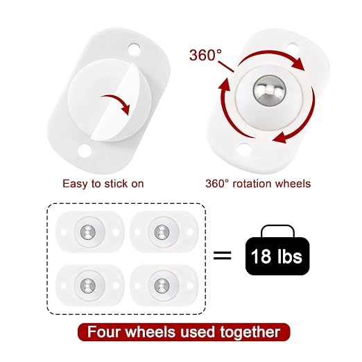 Quacc 8 PCS Self Adhesive Caster Wheels Appliance 360° Swivel Glide Smoothly - Image 2