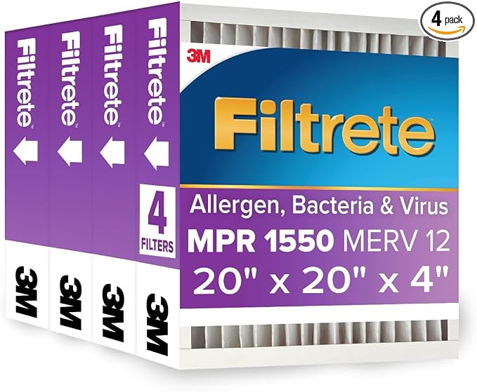 Filtrete 20x20x4 AC Furnace Air Filter, MPR 1550, MERV 12, Fits Honeywell by Filtrete