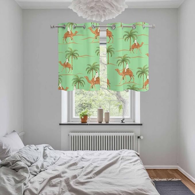 2 Panel Kitchen Cafe Curtains, Desert Camels Sunlight Filtering Nature Air - Image 5