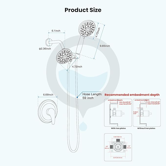 gotonovo Dual 2 in 1 Shower Head Kit High Pressure Combo System Shower Faucet 6 Modes ABS Handheld Spray Shower Trim Kit with Valve Shower Head and Handle Set Brushed Nickel