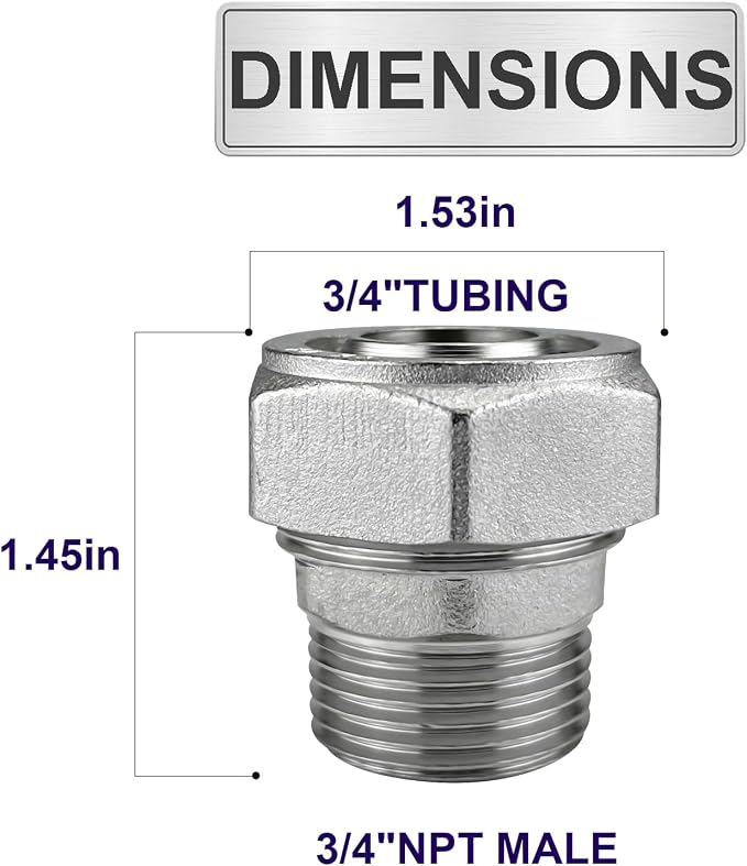 Jingzan Straight Air Piping Fitting, 3/4"Piping x 3/4"Male NPT Adapter - Image 2