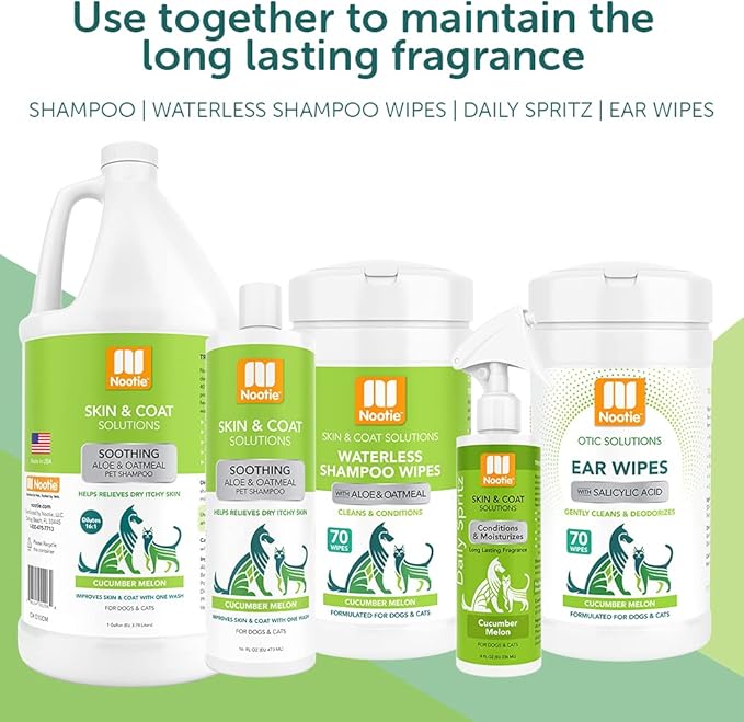 Nootie Aloe&Oatmeal Pet Shampoo for Sensitive Skin-Long lasting Cucumber Melon Shampoo-Helps Relieve Dry Itchy Skin for Dogs&Cat-Natural Ingredient-Soap Paraben&Sulfate Free-Cleans Conditions-1 Gallon