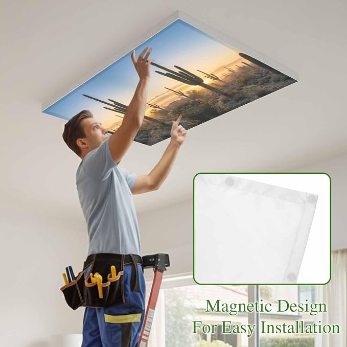 Fluorescent Light Covers for Drop Ceiling Desert Cactus Sunset Magnetic Light - Image 3