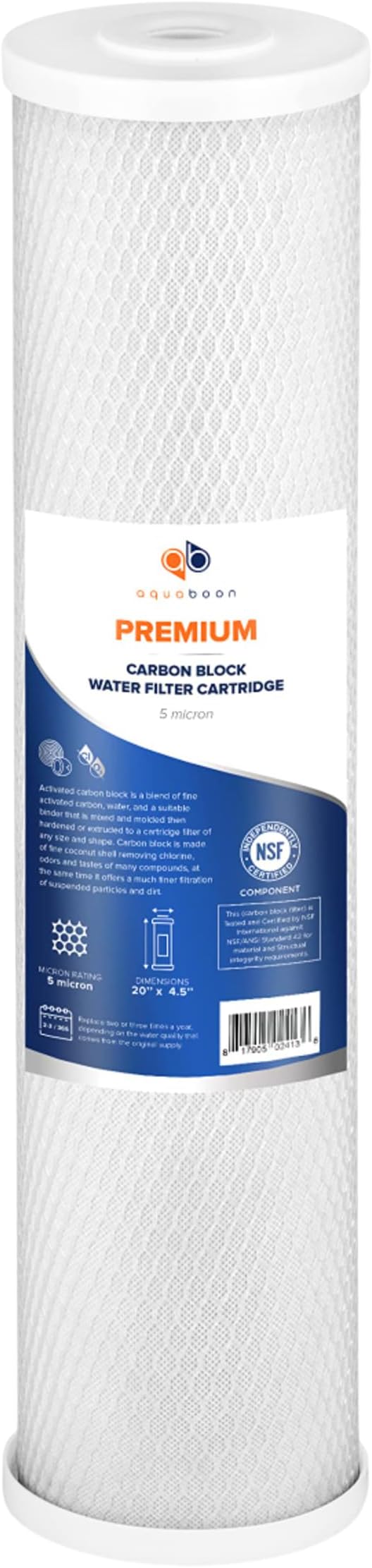 Aquaboon 5 Micron 20 x 4.5 Premium CTO Activated Carbon Water Filter Cartridge by Aquaboon