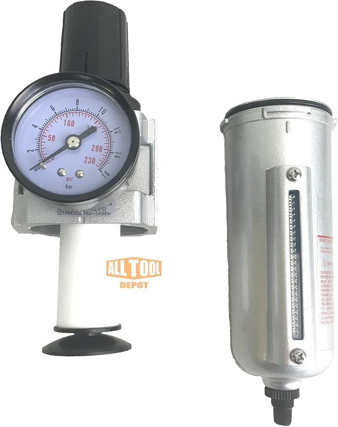 1/2" NPT HEAVY DUTY Compressed Air In Line Filter Regulator Combo Piggyback - Image 6