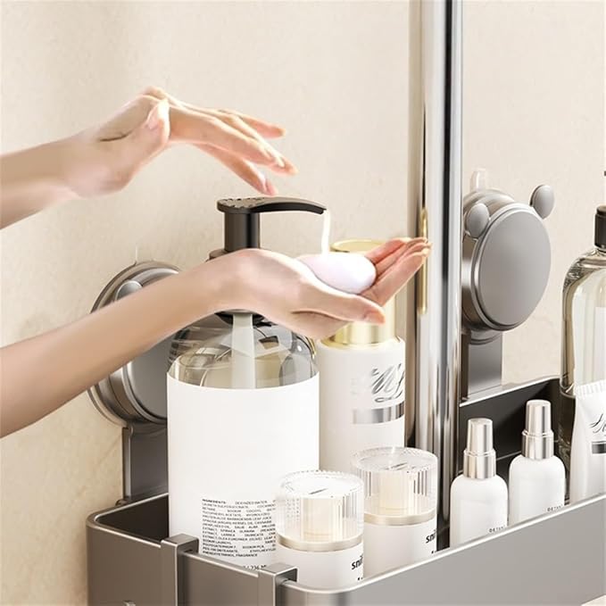 Suction Cup Wall Mounted Suction Shower Rack Organizer No Drilling Shelf Basket For Bathroom Shower Caddy Storage Rack Kitchen Organizer For Smooth Walls