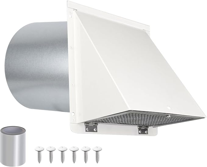 8 Inch Hooded Wall Vent with Screen and Damper, Outdoor Wall Exhaust Vent Cover by JYINCPED