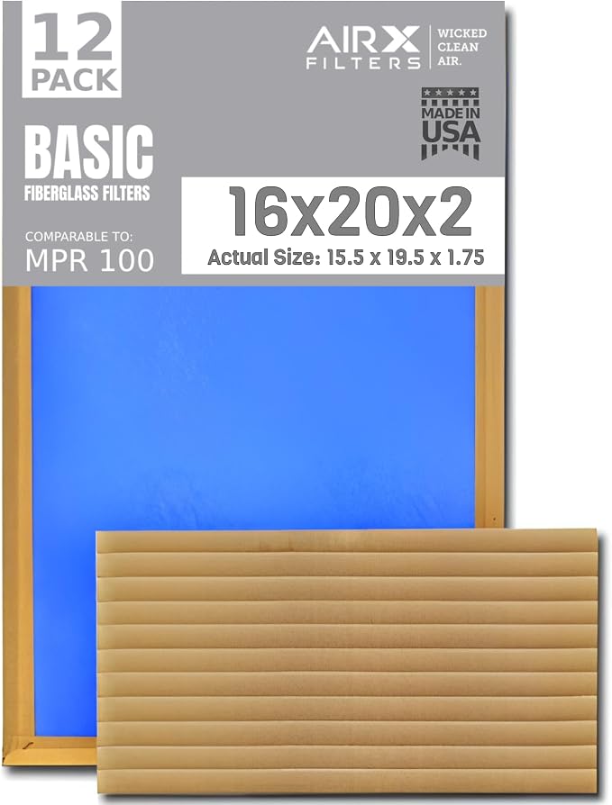 16x20x2 Air Filter Comparable to MPR 100 Basic Economy Furnace Filters by AIRXFILTERSWICKEDCLEANAIR