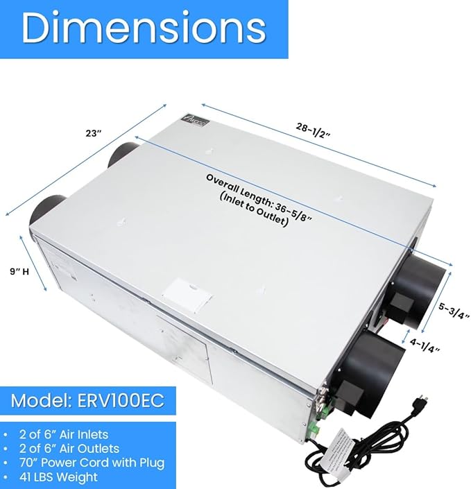 Awoco 6” Vent Energy Recovery Ventilator System Various Speeds 100 CFM - Image 2