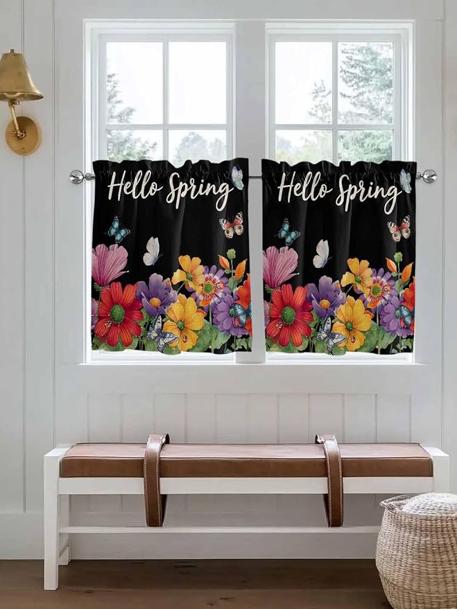 Spring Flowers Half Window Curtain 36 Inches Long, Watercolor Country Colorful - Image 4