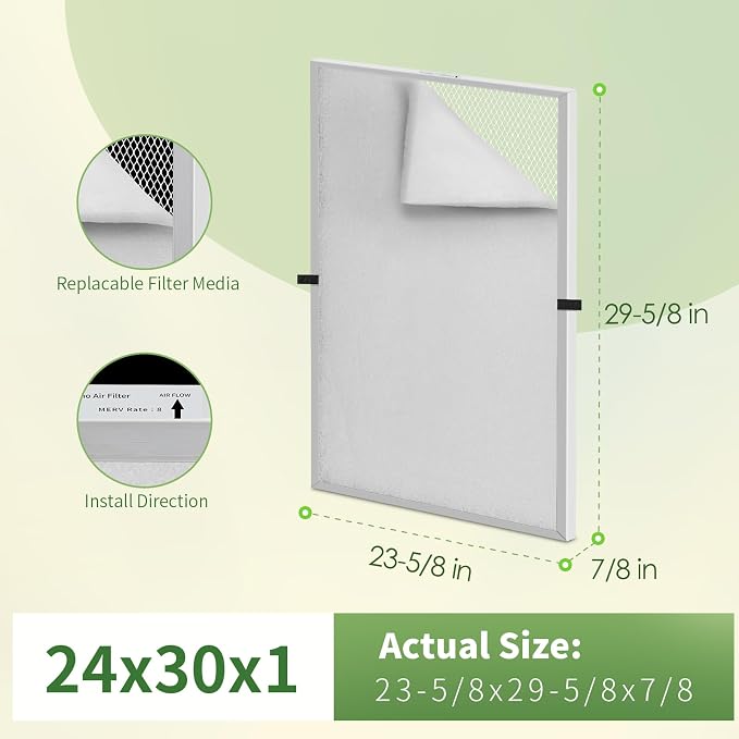 24x30x1 Reusable Air Filter MERV 8 Washable Furnace & AC Filter - Image 2