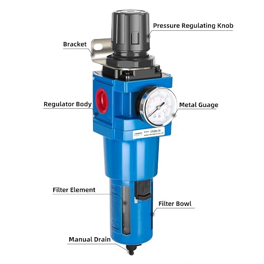 NANPU 1" NPT Compressed Air Filter Regulator Combo Piggyback, 5 Micron Brass - Image 3