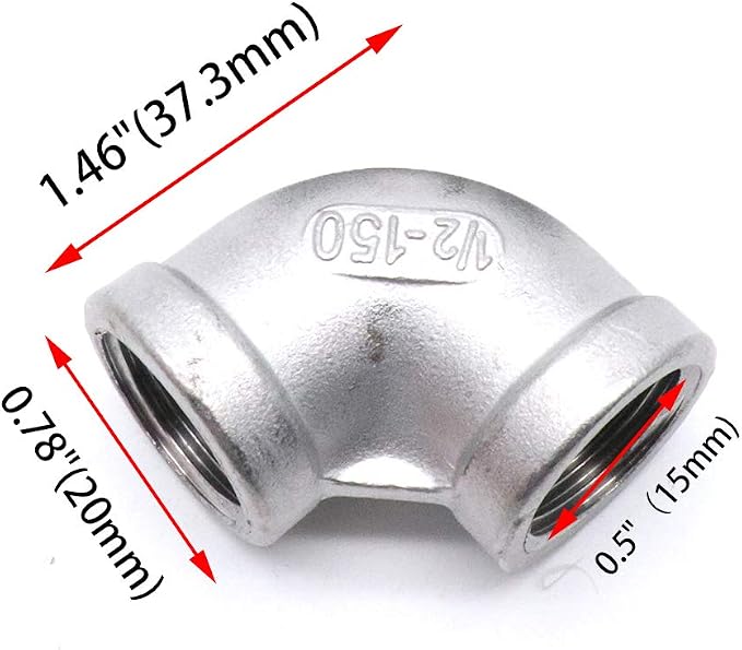 2Pcs 304 Stainless Steel 90 Degree Elbow 1/2" NPT Female x 1/2" NPT Female - Image 8