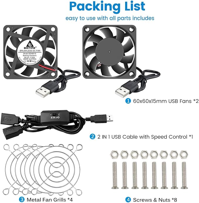 GDSTIME 2-Pack 60mm x 15mm USB Fan - Image 7