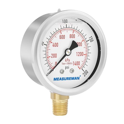 MEASUREMAN 2-1/2inch Dial Size, Liquid Filled Pressure Gauge, 0-200psi/kpa - Image 6