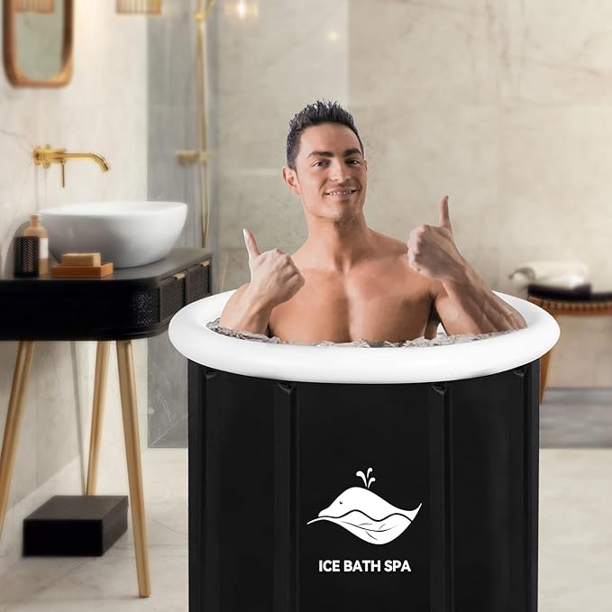 BDL Ice Bath Tub for Athletes, Extra Large Portable Freestanding Bathtub 105 Gallons Cold Plunge Bathtub for Recovery Outdoor Folding Spa Bath Tub, Whale Black
