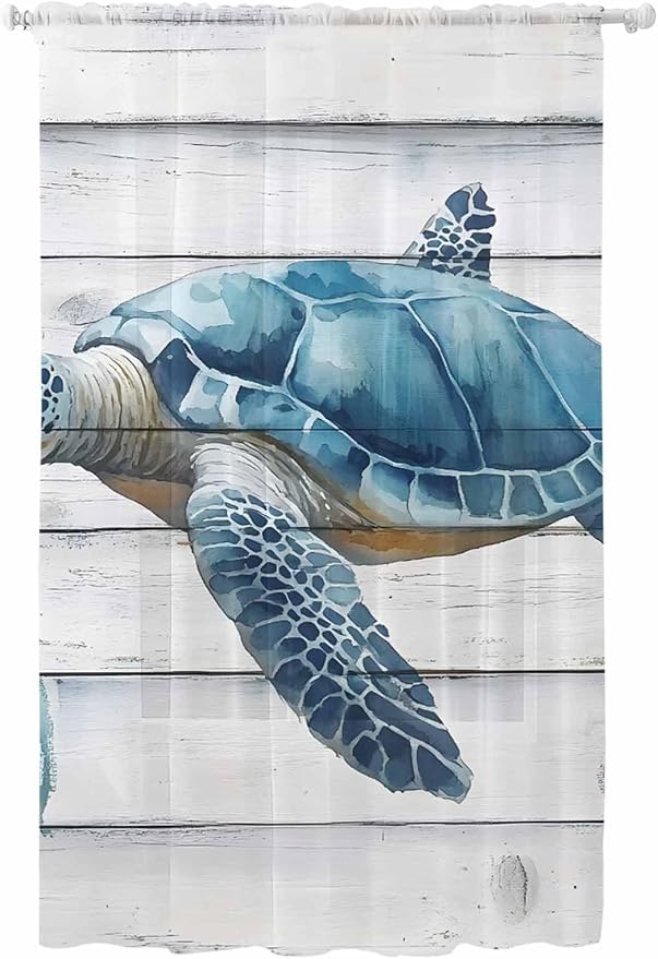 Sheer Curtains 96 Inches Long, Sea Turtle Blue Semi Sheer Curtains Light by Unknown