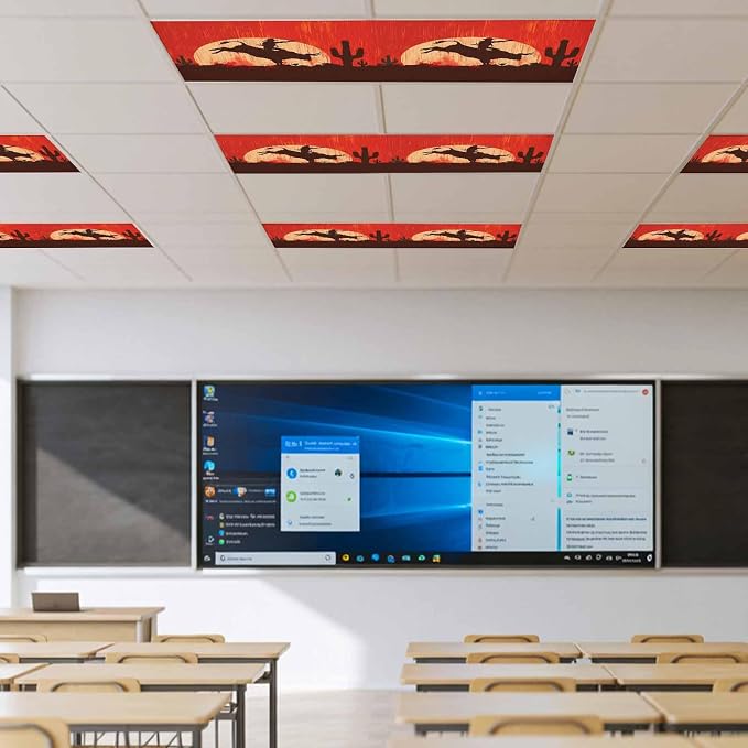 Fluorescent Light Covers for Drop Ceiling Western Cowboys Horse Riding on Red - Image 4
