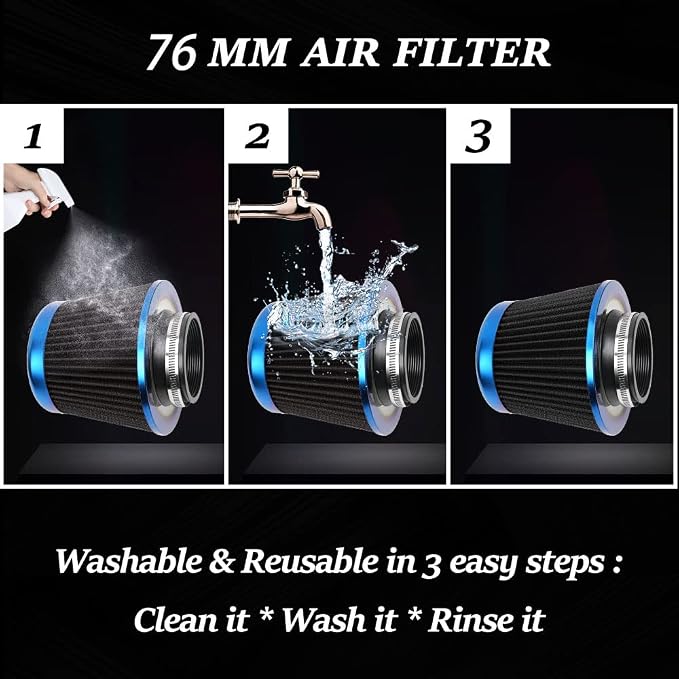 Cold Air Intake Filter, High Performance, Washable Filter, Clamp-On Replacement - Image 5